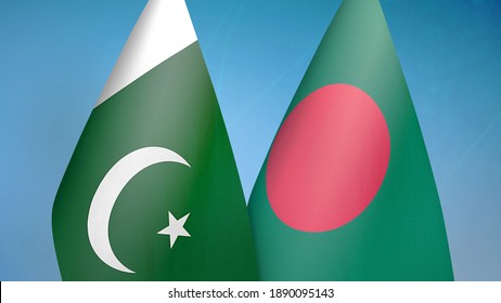 Pakistan Bangladesh Two Flags Together Blue Stock Illustration 