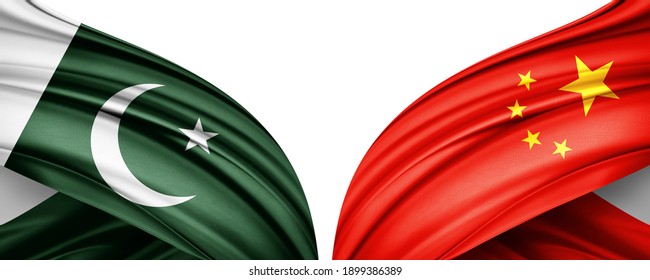 Pakistan And China Flag Of Silk With Copyspace For Your Text Or Images And White Background-3D Illustration