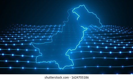 Pakistan Digital Map with Glowing lines and particles Technology Connected world Modern futuristic map of Pakistan Pakistani Map.