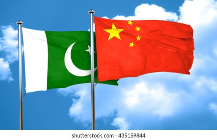 Pakistan Flag With China Flag, 3D Rendering 