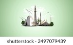 Pakistan monuments with green and white background. 14 August, 23 March, 6 September, 25 December, 9 November, Pakistan day banner. best for all events of Pakistan and for commercial purposes.