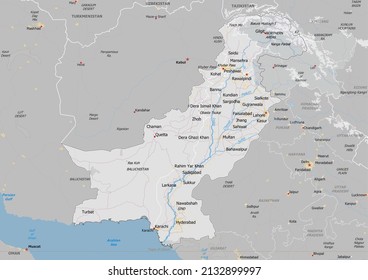 Pakistan political map with neighbors and capital, national borders, important cities, rivers,lakes. Detailed map of Pakistan suitable for large size prints and digital editing.