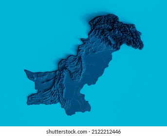 Pakistan Topographic Map blue 3d realistic map Pakistan Color texture and Rivers 3d illustration