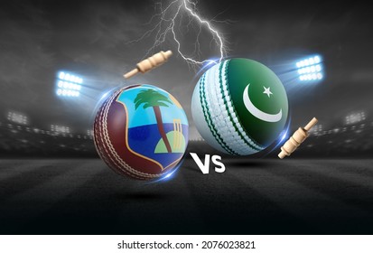 Pakistan vs West indies cricket balls with flag. 3d rendering illustration.