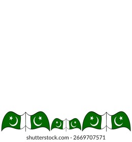 Pakistani flags at down surface. Pakistani flags isolated with white background. Pakistani flags three pairs.