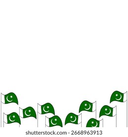 Pakistani flags put at down surface. Pakistani flags isolated with white background. 