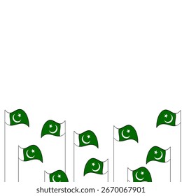 Pakistani flags set down surface rendomly. Pakistani flags isolated with white background. 