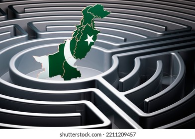 Pakistani Map Inside Maze, 3D Rendering