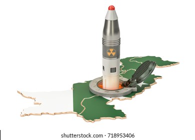 Pakistani Missile Launches From Its Underground Silo Launch Facility, 3D Rendering