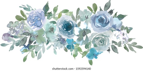 Pale aqua & laurel green watercolor floral arrangement isolated on white background. A tender bouquet on a white background. Watercolor floral composition.  Hi-res file. Hand painted.  - Powered by Shutterstock