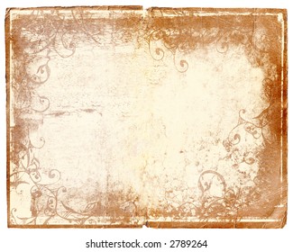 pale damaged edge book page with grunge texture and layers of designs
