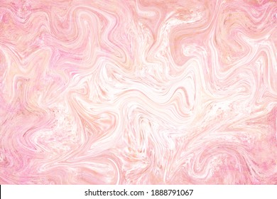 Pale pink multicolored digital texture. Color flow abstraction for romantic Valentine design. Digital suminagashi card template. Rose pink liquid paint surface decoration for textile or stationery