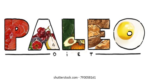 Paleo Diet Logo, Letters Filled With Types Of Food