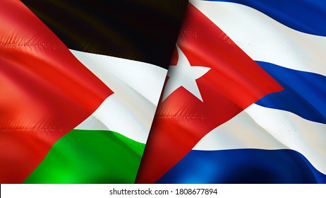 Die Flaggen Palästinas und Kubas. 3D Waving Flag Design. Palästina-Kuba-Flagge, Bild, Bildschirmhintergrund. Palestine vs Cuba image,3D rendering. Palästina Kuba Beziehungen Allianz und Handel, Reisen, Tourismus Konzept