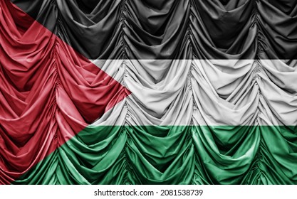 Palestine Flag On Wavy Drape. 3D Illustration