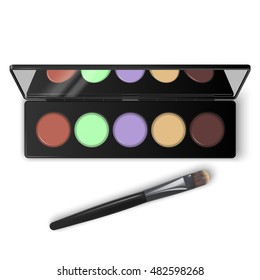 Palette with concealer and corrector for the face and brush. 3D illustration