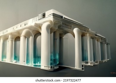 Palladian Style Architecture, Digital Art Style, 3d Illustration