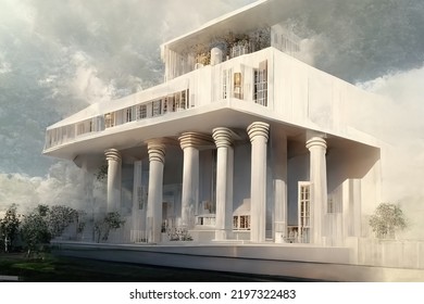 Palladian Style Architecture, Digital Art Style, 3d Illustration