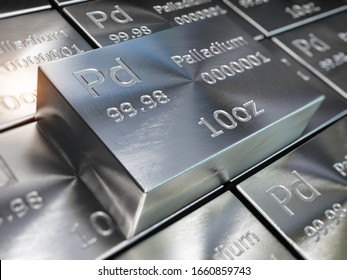 Palladium bars or ingots background. Precious metals. 3d illustration