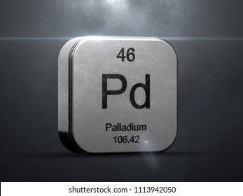 Palladium element from the periodic table. Metallic icon 3D rendered with nice lens flare