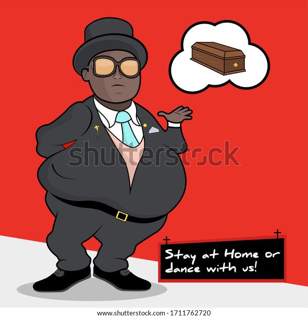Pallbearer fat black man with sunglasses. Coffin dancers\
at funeral. Flat Illustration - Meme \