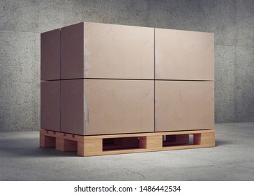 Pallettes with boxes. 3d render