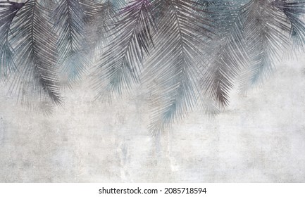 Palm Leaves Wallpaper On Concrete Background