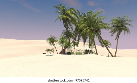 Palm Oasis In Desert