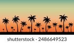 Palm Tree Border And Sunset Background 