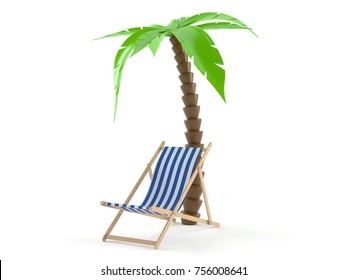 Palm Tree With Deck Chair Isolated On White Background. 3d Illustration