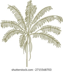 Palm Tree Front Back Sleeves Motif Embroidery Sketch 