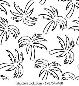 Palm Tree Linear Drawing Seamless Pattern. Template For Decorating Designs And Illustrations.