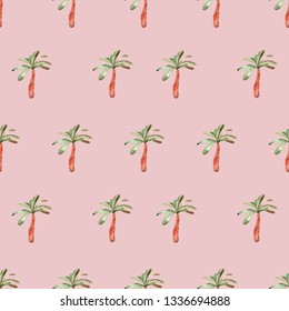 Palm tree pattern. Seamless hand drawn textures on exotic trendy background. Nature textile print. Modern tropical template for web, card, placard, poster, cover, flyer, invitation, brochure, banner.