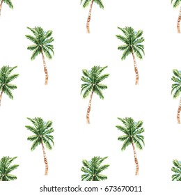 Palm Tree Seamless Pattern. Hand Drawn Trees Isolated On White