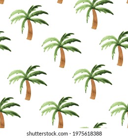 Palm Tree Watercolor Seamless Pattern. Template For Decorating Designs And Illustrations.