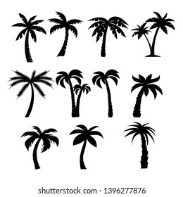 Palm Trees Black Silhouettes Set Stock Vector (Royalty Free) 1377387956 ...