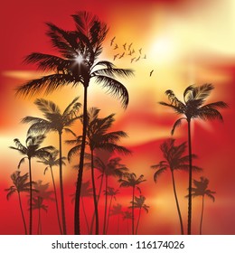 Palm trees at sunset. Raster version