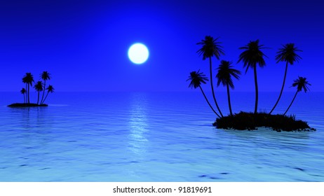 Palms Island Sunset Sea Stock Illustration 91819691 