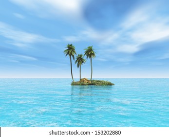 Palms On A Small Ocean Island