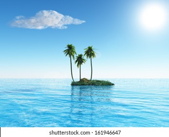 Palms On A Small Ocean Island