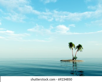 Palms On A Small Ocean Island