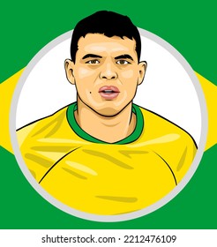 Palu, Indonesia - October 11, 2022 : Brazil Professional Footballer Thiago Silva Portrait Vector Illustration