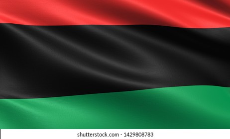 Pan African Flag, With Waving Fabric Texture