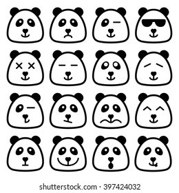 Panda Emotional Emoji Square Flat Faces Icon Set