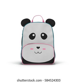 Panda Kids Back Pack On A White. Front View. 3D Illustration