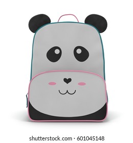 Panda Kids Back Pack On A White. Front View. 3D Illustration