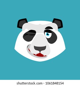 Panda Winking Emoji. Chinese Bear Happy Emotion Isolated
