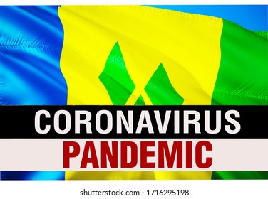 PANDEMIC of coronavirus COVID-2019 on Saint Vincent country flag background. 3D rendering of coronavirus bacteria. Saint Vincent flag illustration in PANDEMIC style, dangerous virus - Shutterstock ID 1716295198