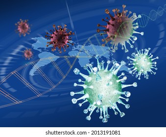 Pandemic virus COVID 19 transforming to disease Delta 3D rendering.