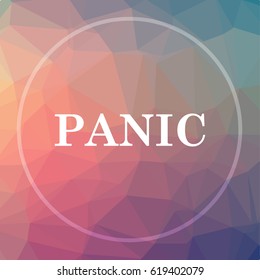 Panic icon. Panic website button on low poly background.